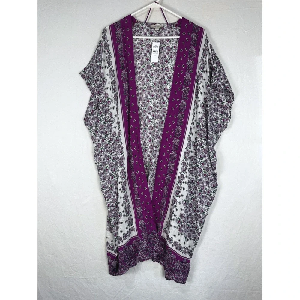 LOFT Kimono Wrap Women XS/S Purple Floral Modal New Open Front Shawl Coverup